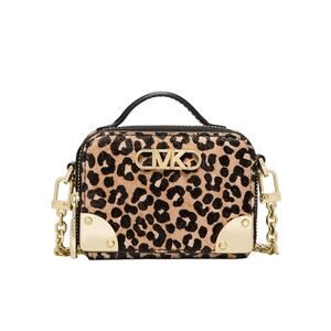 MICHAEL Michael Kors "Estelle" Micro Leather Trunk Crossbody Bag in Leopard Tan